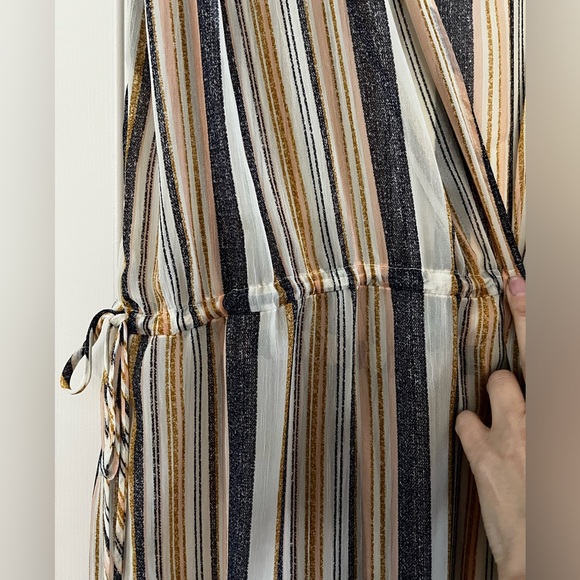 Xhilaration-Denim Blue-Ivory-Golden Stripes Lightly Sheer Open Front Shirt Dress - Picture 9 of 12